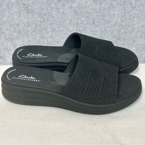 Clarks Cloudsteppers Drift Twist Casual Wedge Slide Sandals-Black-Women Size 9